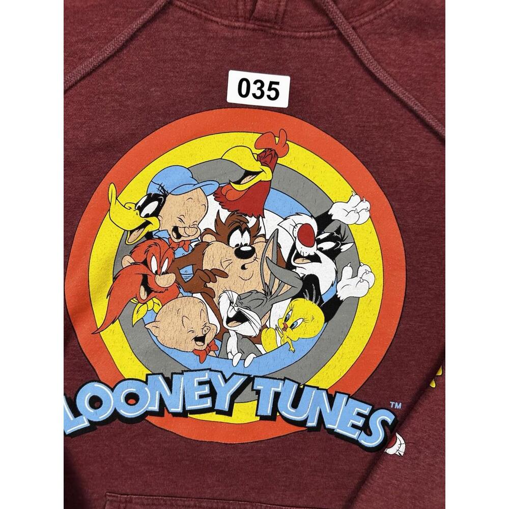 Looney Tunes Hoodie 2XL Red Warner Bros Character Graphic Sleeve Pullover - Picture 12 of 12
